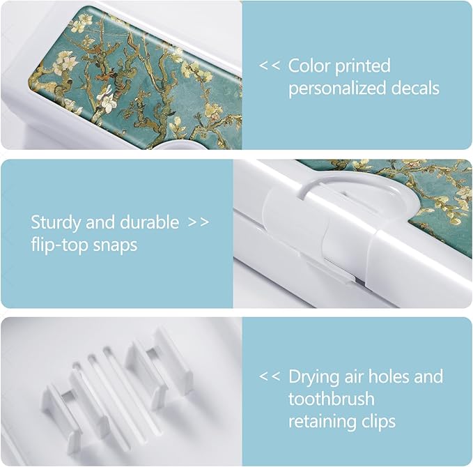 Toothbrush Travel Case - Colorful Pattern, Holder and Covers for Toothbrushes, Includes Tongue Scraper Case