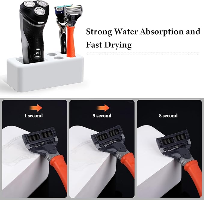 Linkidea Diatomaceous Earth Safety Razor Holder, Quick-Drying Stand Compatible with Vikings Blade Chieftain, Merkur 34C HD, 38C, Shaving Revolution (White)