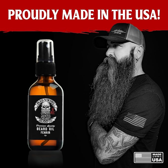 Mad Viking Fenrir Beard Oil – Hydrate, Soften, And Grow Your Beard Naturally. Fight Itch And Dandruff With A Bold Neroli, Rum & Tobacco Scent. Made In The USA - 2oz