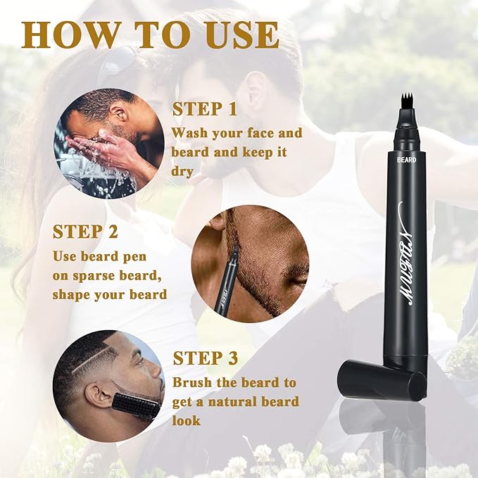 Beard Pencil Filler for Men - Sweat Proof, Water Resistance, Long Lasting & Natural Finish barber Pencil, Mustache Repair Shape (LIGHT BROWN)