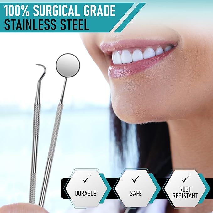 Dental Kit Tools, 10 Pack Stainless Steel Plaque Remover, Dental Tools to Remove Plaque and Tartar, Oral Care Kit with Plaque Cleaner, Tartar Pick, Tooth & Tongue Scraper for Dentist, Personal, Family