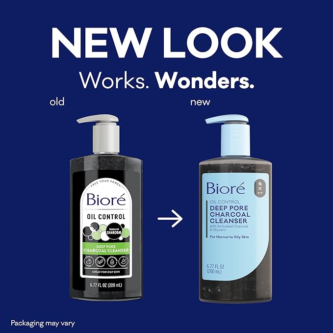 Biore Deep Pore Charcoal Face Wash, Daily Facial Cleanser for Dirt & Makeup Removal, for Oily Skin, 6.77 Oz