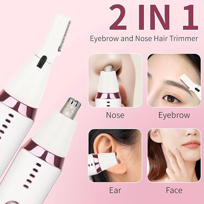 Nose and Ear Hair Trimmer for Women Men,2 in 1 LED Display Eyebrow Hair Trimmer with USB Rechargeable,2025 Portble Waterproof Facial Hair Removal with Dual-Edge Blades for Travel (Pink)