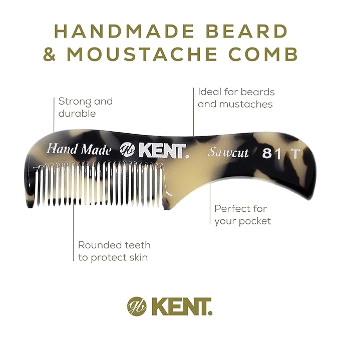 Kent A 81T TW X-Small Mini Comb for Men's Beard and Mustache, Fine Toothed Pocket Comb for Facial Hair Grooming and Styling. Hand-Made of Quality Acetate, Saw-cut Hand Polished. Made in England