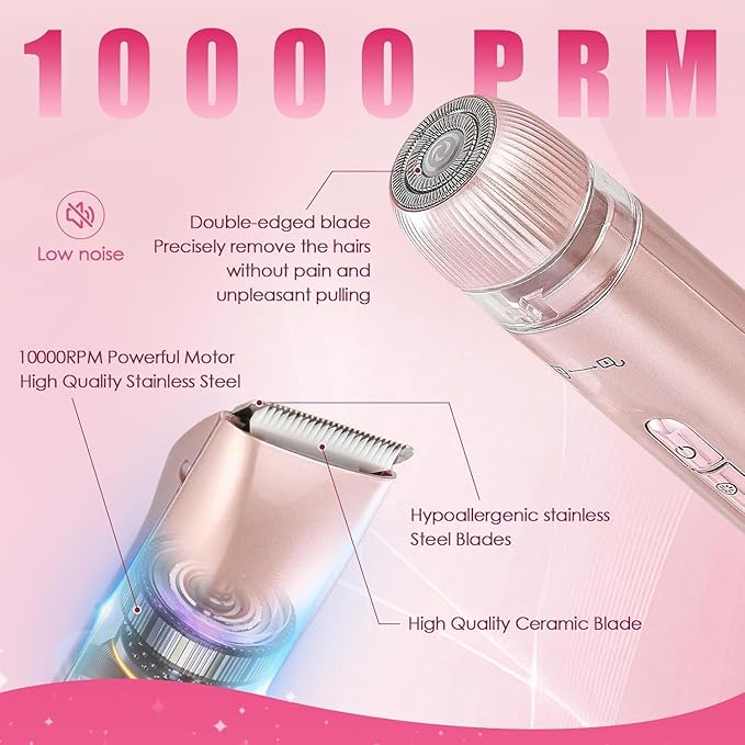 Kabowa 2 in 1 Bikini Trimmer for Women Dual Head Electric Razors IPX7 Waterproof Wet & Dry Use, Electric Shaver for Women Private Area Facial Body Underarm Leg Arm Hair Remover for Pubic Hair