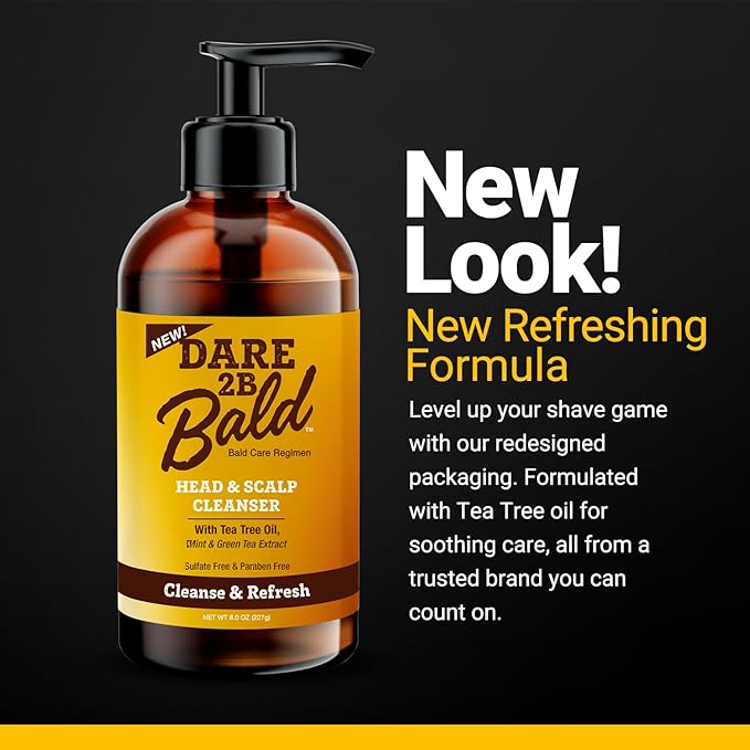 high time Dare 2B Bald Head & Scalp Cleanser | Bald Head Shampoo with Tea Tree Oil, Mint & Green Tea Extract | Bald Scalp Moisturizer and Exfoliator for Men - 8 FL OZ