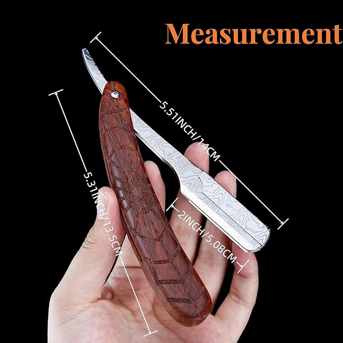 Straight Razor For Men - Premium Stainless Steel Barber Shaving Kit With Wooden Handle & Safety Guard, Single Blade Precision For Smooth Shaving With 10 Blades, Brown Spider Wood Handle