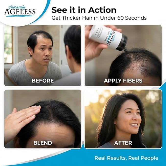 Instantly Ageless® Hair in Seconds™ Hair Building Fibers – Hair Thickening Fibers for Thinning Hair & Hair Loss for Fuller-Look - 0.83 oz (23g) - Black