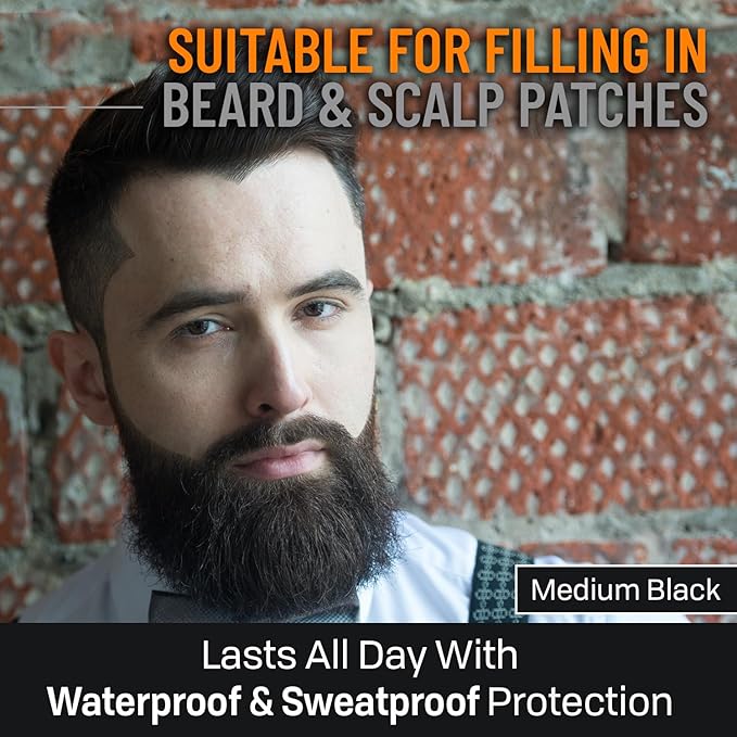 FOLLICLE BOOSTER Beard Pen Filler Styling Kit for Men - 3-in-1 Filling Set with 4-Tip Fork, Normal Pencil, and Brush - Waterproof, Sweatproof & All-Day Hold - Medium Black