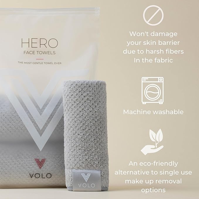 VOLO Hero Cloud Pink Face Towel | Reusable Facial Wash Cloths | Makeup Remover & Post Shower Washcloths | Ultra Soft, Absorbent, Gentle, Fast Drying Nanoweave Fabric Face Towels | Microfiber 3PK