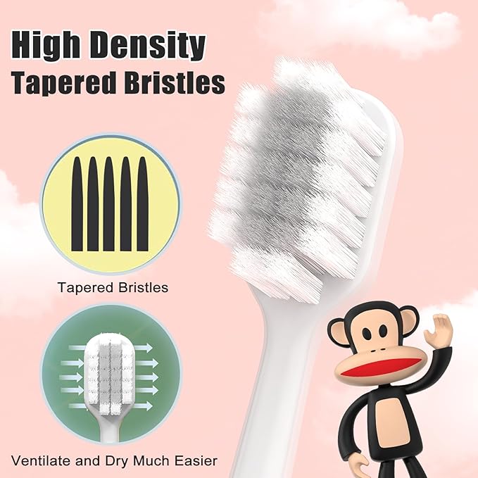 Paul Frank Soft Toothbrush for Adults - High Density Manual Toothbrushes with Dual-Color Tapered Bristles, Gentle Daily Care for Sensitive Teeth and Gums (1 Count (Pack of 6) Style 2)