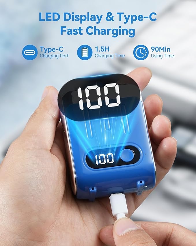 Mini Electric Shaver for Men - USB C Fast Charge Portable Small Shavers with LED Display - IPX7 Waterproof Wet and Dry Travel Electric Razor Dual Head Pocket Shaver for Beard Face