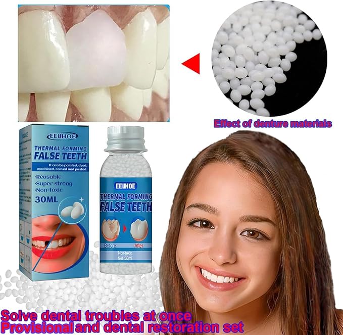 Provisional Teeth, Provisional Fake Teeth Replacement Kit for Provisional Restoration of Missing & Broken Teeth Replacement Dentures, DIY Heat Fit Beads.【100% New 30Ml -2 Bottle】