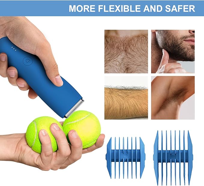 Pubic Hair Trimmer for Men and Women,Electric Shaver for Chest,Legs & Bikini,Waterproof Wet/Dry Shaver,USB Recharge Dock (Blue)