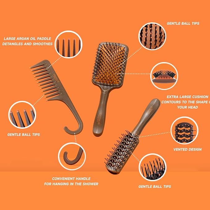 Coconut Oil Infused HAIR BRUSH, Scented Paddle Brush, for Gentle Detangling, Scalp Massage or Blow-dry. For All Hair Types. Brown