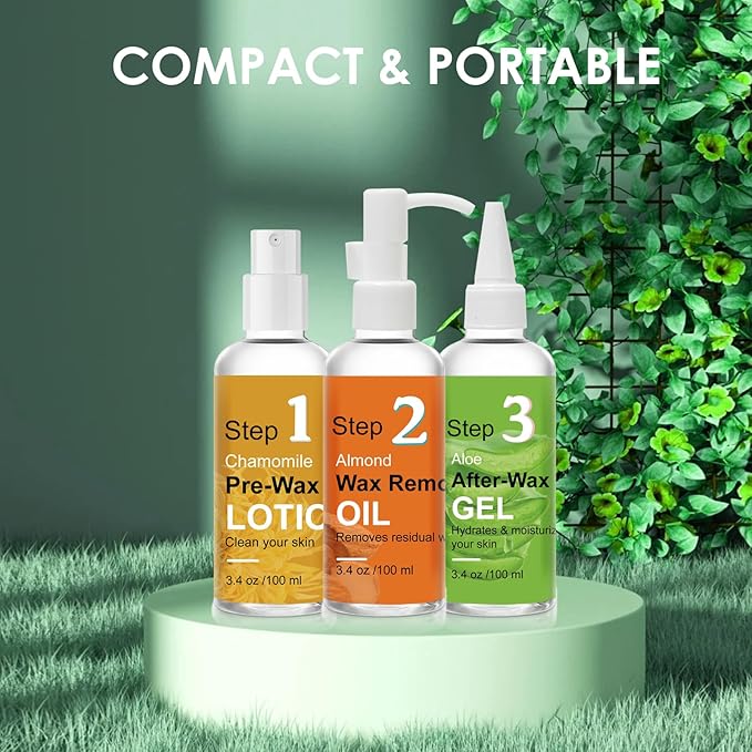 Pre Wax Spray and After Wax Spray, Triple-bottle Skin Care Set with Pre-wax Cleanser, Wax Remover Oil and Skin Soother Organic Aloe Vera Gel for Sensitive Skin - 100ML