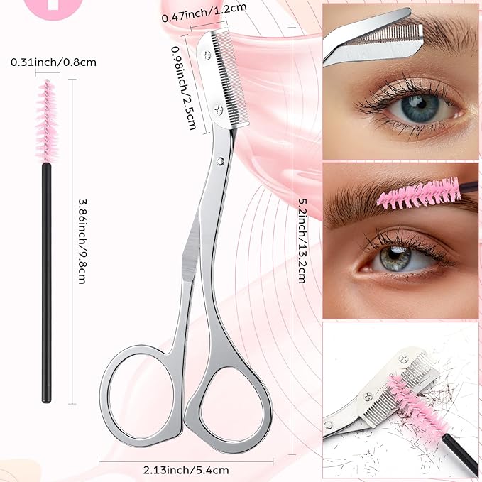 2 Pack Eyebrow Trimming Scissors with Combs, Stainless Steel Eyebrow Trimmers for Women Men Gifts, Brow Trimming Tool Beard Trimmer (Gray,Black)