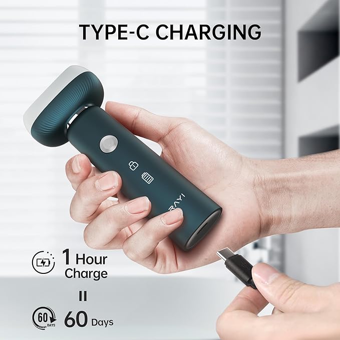Electric Shaver for Men with Floating Arc 3-Blade, 9000 RPM, Magnetic Head, 1 Hour Fast Type-C Charging can Last for 60 Days, IPX7 Waterproof, Skin-Friendly Blade for Smooth Shaving, Green