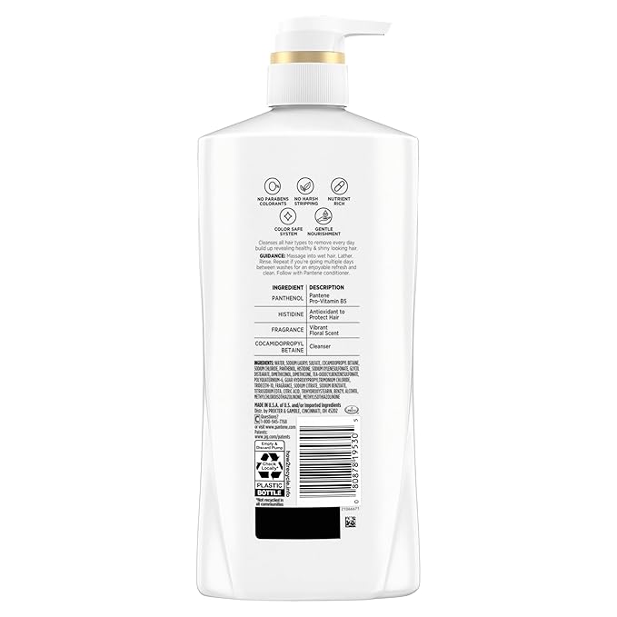 Pantene Shampoo, Classic Clean - Pro-V Nutrients for Dry, Color-Treated Hair, Healthy Looking Hair Every Wash, Antioxidant-Rich, 27.7 Oz Each, 2-Pack + Miracle Rescue Shot (0.5 Oz)
