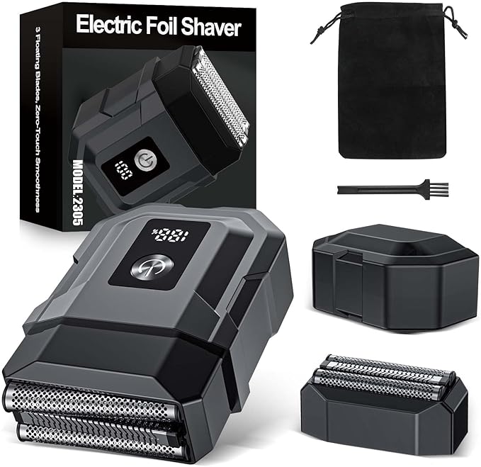 Electric Razor for Men - Foil Shaver for Smooth Shaving, Extra 1 Shaving Head Gift,3 Floating Blade, Supports Wireless and Wired, Mens Razors for Shaving,IPX 7 Waterproof，LED Display,Travel Shaver