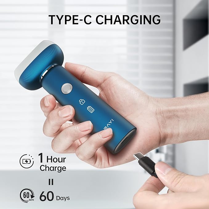Electric Shaver for Men with Floating Arc 3-Blade, 9000 RPM, Magnetic Head, 1 Hour Fast Type-C Charging can Last for 60 Days, IPX7 Waterproof, Skin-Friendly Blade for Smooth Shaving, Navy