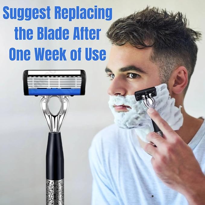 7-Blade Razor for Men, Men's Manual Refill Cartridges Razors Kit, Dual Lubrication Precision Beard Trimmer, Safety Men's Shaving Essentials Kit for Smooth and Comfortable Shave (1 Razor + 9 Blade)