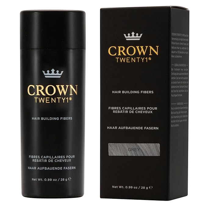CROWN Hair Building Fibers (28g) - Instantly Cover Fine & Thinning Hair for a Thicker, Fuller Look - A Natural Keratin Concealer - 13 Shades for Men & Women - Gray