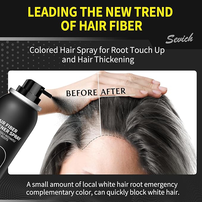 Sevich Hair Fiber Spray for Thinning Hair - Black Hair Building Fibers Instant Thickening for Men & Women, Waterproof & Sweatproof Root Touch Up Spray, 120ml (Black)