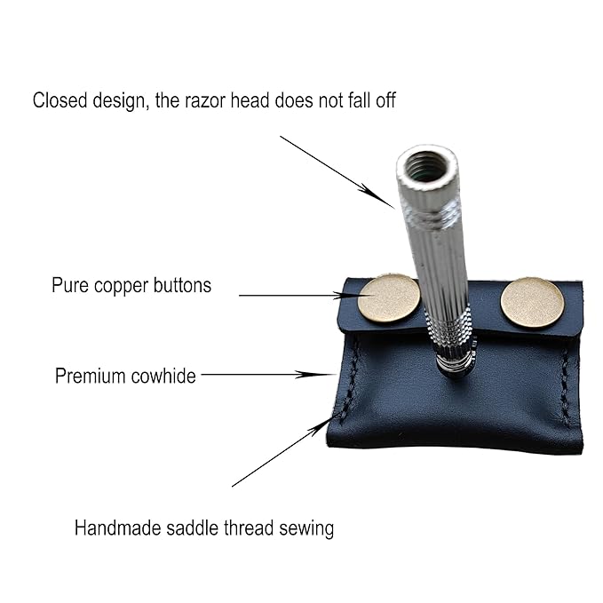 Handmade Leather Safety Razor Travel Cover, Double Edge Razor Head Protective Sheath For men Fits Most Safety Razors (Black)