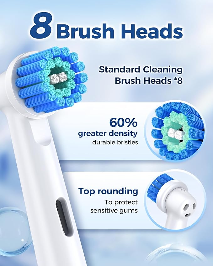TEETHEORY Rotating Electric Toothbrush for Adults with 8 Brush Heads, Deep Clean Rechargeable Electric Toothbrush with 4 Modes and 2 Min Smart Timer, Last 30 Days and IPX7 Waterproof Blue