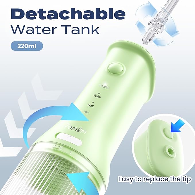 7AM2M Portable Water Flosser Cordless, Dental Water Flosser for Travel and Home Use (Light Green)
