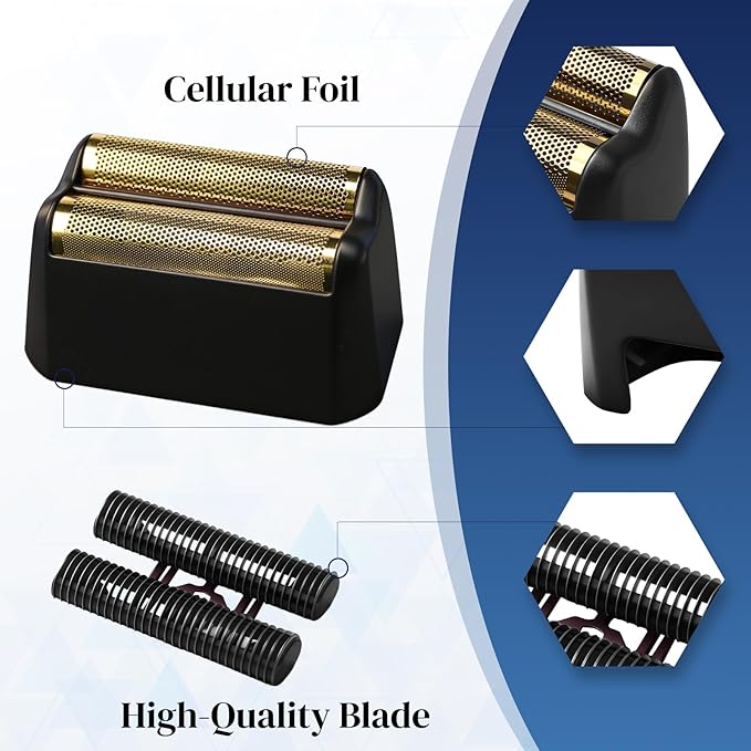 Professional 5 Star Series Finale Shaver Replacement Foil and Cutter Bar Assembly Compatible with Shaver Foil 7031-100, 7043-100 Super Close Shaving Replacement Heads (Black 4 Pack)