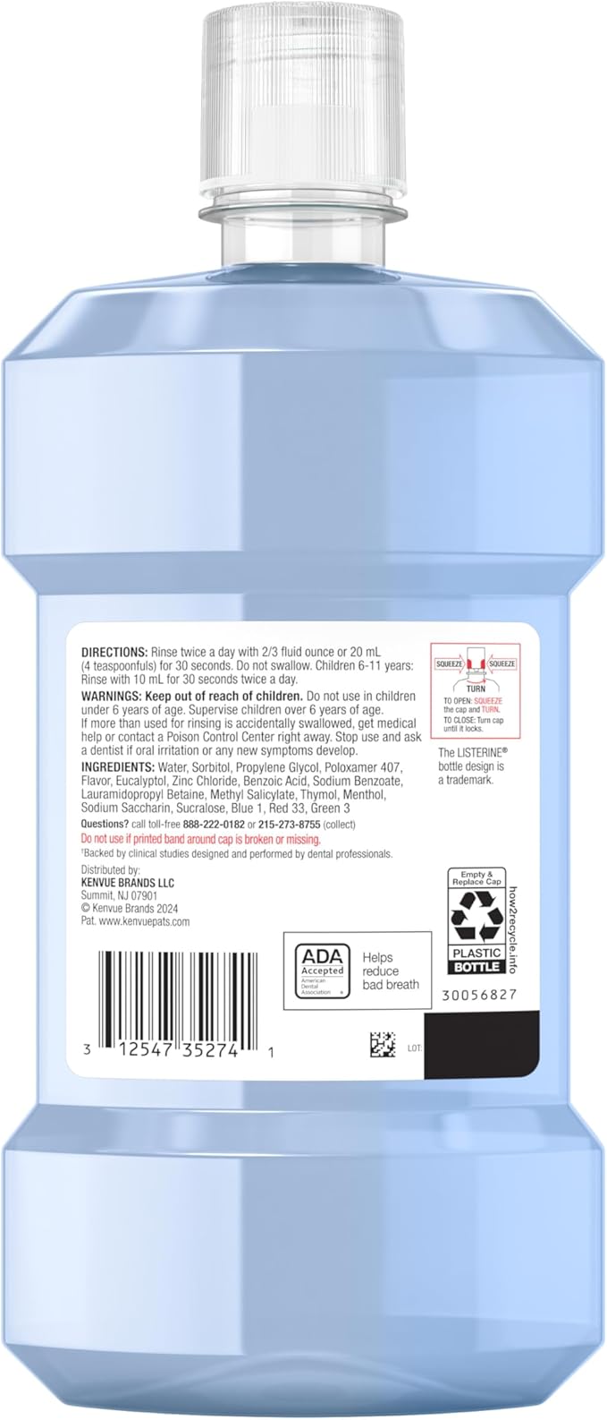 Listerine Clinical Solutions Breath Defense Alcohol Free Mouthwash, Oral Rinse with a Triple-Action Formula Fights Bad Breath for 24 Hours, Smooth Mint Flavor, 500 mL