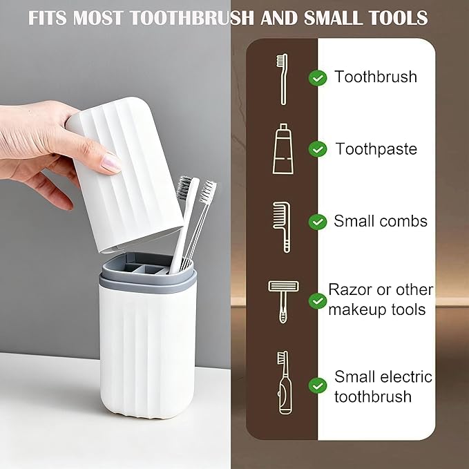 2-in-1 Travel Toothbrush Holder, Dustproof Toothbrush Travel Case with Mouthwash Cup, Portable Toothpaste Toothbrush Container for Traveling School Camping Business Trip Bathroom