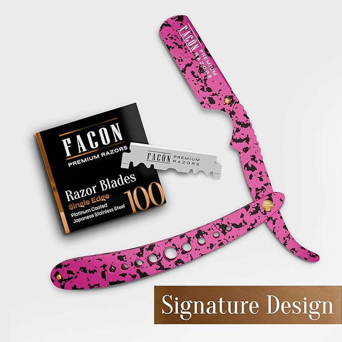 Facón Straight Razors for Men - Professional Barber Straight Edge Razor Kit with 100 Blades, Classic Stainless Steel Barbero Shaver for a Smooth & Precise Shave, Premium Barber Razor for Men's Shaving