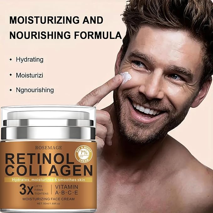 Men's Face Cream Moisturizer - Anti-Aging Cream For Men, Collagen, Retinol & Hyaluronic Acid - Day & Night - Facial Skin Care- Anti Wrinkle
