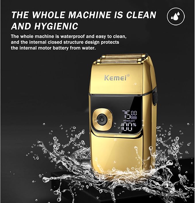 KEMEI Electric Razors for Men, LCD Display Cordless Men's Razors, USB Rechargeable with Pop-up Beard Trimmer Best Worldwide Travel Gift, Model KM 2028, Gold