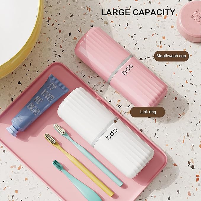 Toothbrush Cup Toothbrush Travel Case, Travel Toothbrush Holder Case with Cover Portable Multifunctional Toothbrush Cover, Suitable for Travel Business Camping Bathroom School or Daily Uses (Pink)