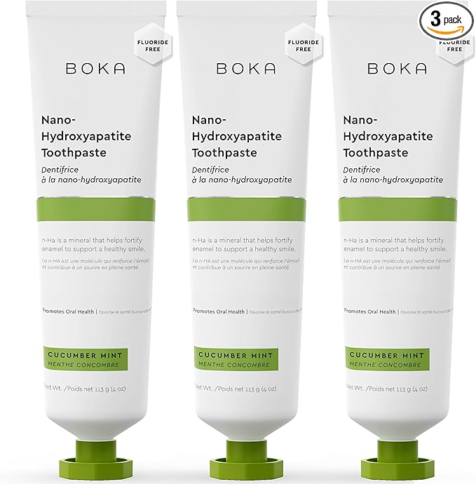 Boka Fluoride Free Toothpaste, Nano Hydroxyapatite Toothpaste, Appropriate for Sensitive Teeth - for Adult, Kids Oral Care - Cucumber Mint Flavor, 4 Fl Oz 3Pk US Manufactured