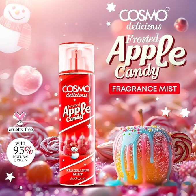 Cosmo Delicious Frosted Apple Candy Fragrance Mist 150ml, Green Apple Perfumes, Sweet Candy & Citrus Zest Scent, Fresh Body Spray, Perfect For Everyday Wear, Long Lasting Perfume For Women & Men