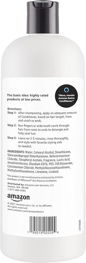 Amazon Basics Moisture Rich Conditioner for Dry and Damaged Hair, Nourishing, Softens, with Vitamin E, 28 Fl Oz (4-Pack)