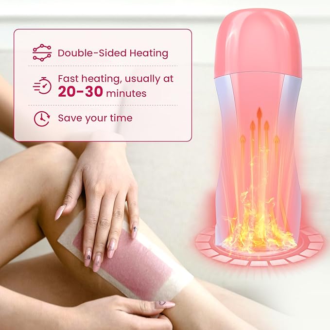Roll On Wax Kit, Portable Wax Roller Kit for Coarse/Fine Hair Removal, Beginners Waxing Roller for All Skin Types with 3 Pcs 100g Roll Cartridge, 100 Non-Woven Strips & 10 After Oil Wipes (F3_Pink)