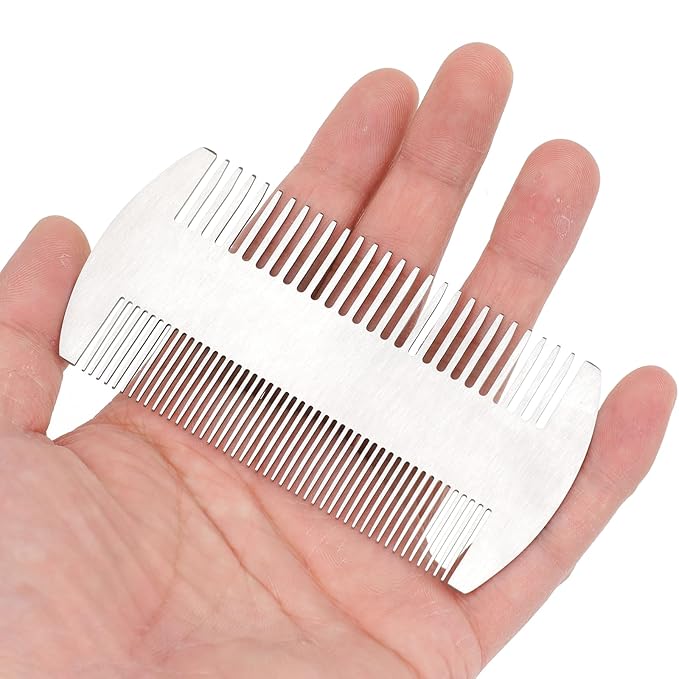 Metal Comb for Men, 2 Pack Stainless Steel Beard Comb Mini Portable Travel Combs Anti-Static Dual Action Fine & Wide Teeth Mustache Combs for Wallet Purse Pocket Car
