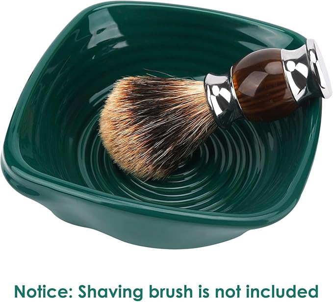 Linkidea Ceramic Shaving Soap Bowl, Wide Mouth Grooming Cup for Men, Foaming Dish for Wet Shave, Easy Lathering, Compatible with All Shaving Brushes (Green)