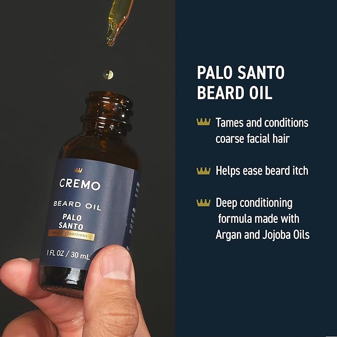 Cremo Palo Santo 2n1 Beard Wash & Softener + Deep Conditioner + Oil + Brush and Shear Set for A Full Beard Regimen