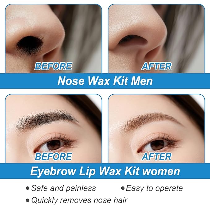 Nose Wax Kit Men, Mini Wax Warmer for Nose Eyebrow Ear Hair Removal, waxing kit with USB Fast Heat，including 100g Beads & 30 Sticks，Portable wax machine, suitable for home travel use - black