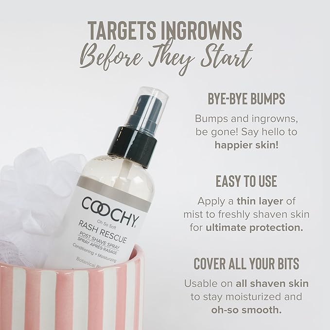 Coochy Rash Rescue Post Shave Spray - Natural Hydrating After Shave Skincare Moisturizer - Ingrown Hair Body Mist - Botanical Blast, 4 fl oz/118 mL