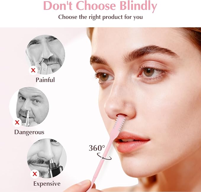 5PCS 2-in-1 Nasal Hair Cutter, 360° Rotating Nose Hair Trimmer Double Sided, Portable Nose Trimmer Manual for Women and Men(Pink)