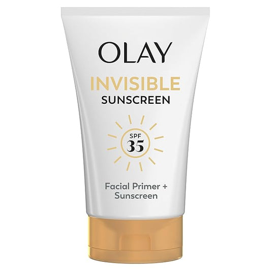 Olay Invisible Sunscreen, SPF 35, 100% Invisible Facial Sunscreen and Makeup Primer - Fragrance-Free, Weightless, No White Cast Broad Spectrum Sun Protection with Vitamin C & E, Aloe Vera, 1.7 Oz