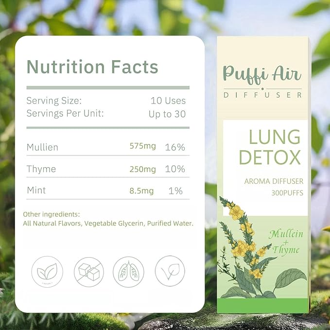 PUFFIAIR Herbal Diffuser Pen with Extracts of Mullein, Thyme and Mint for Lung Cleansing, Breathing Improvement, Oral Air Freshening and Quitting Bad Habit - 300 Uses (Green 2 Packs)